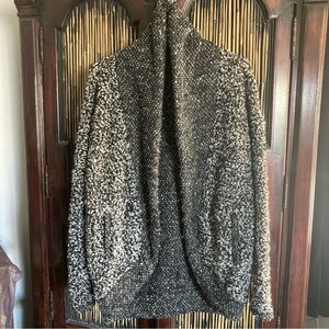 Soft Wool Winter Teddy Coat, wide collar, pockets, casual black gray Medium